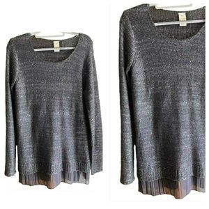 Faded Glory Ladies Sequin Shimmer Long Sleeve Gray Ruffle Bottom Top SZ XL